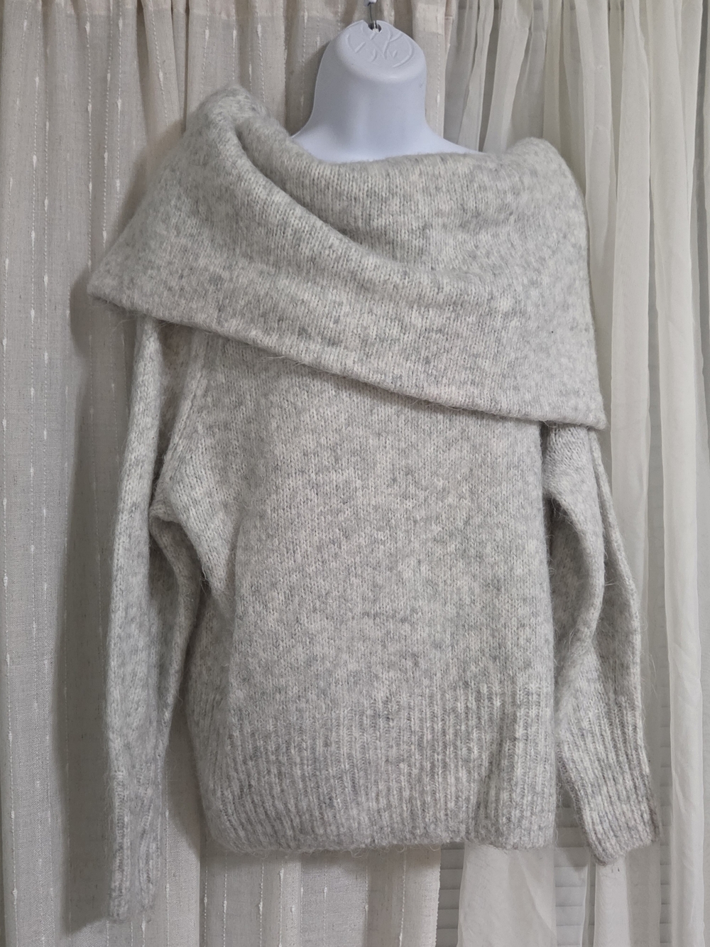 H&M Off-the-Shoulder Light Gray Cozy Knit Sweater